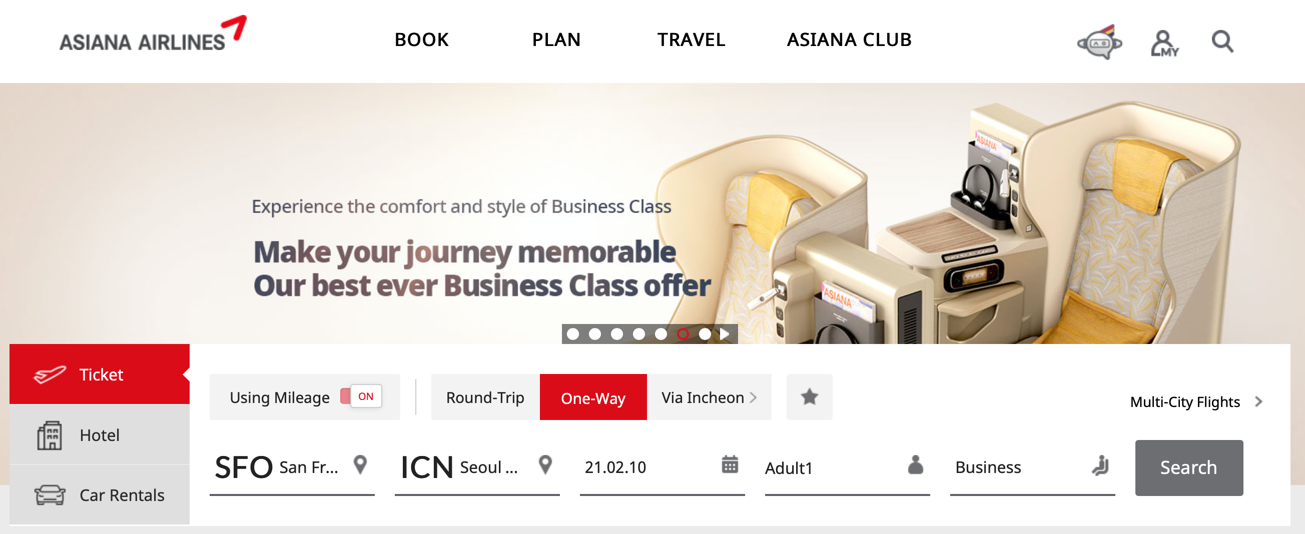 Searching for Awards on the Asiana Website