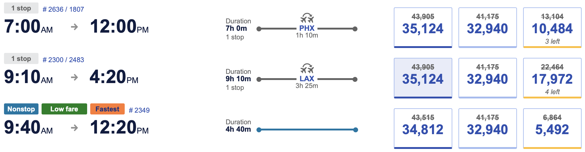 Southwest Flight Options with Discount Applied