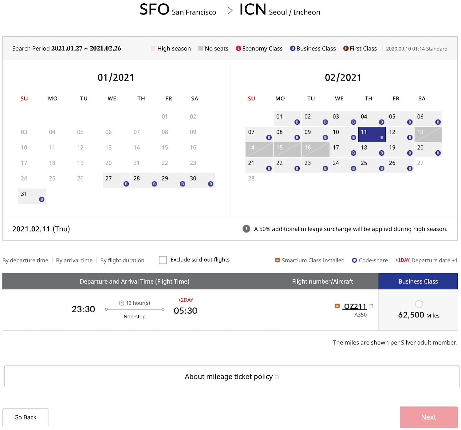 Viewing Asiana Flight Search Results
