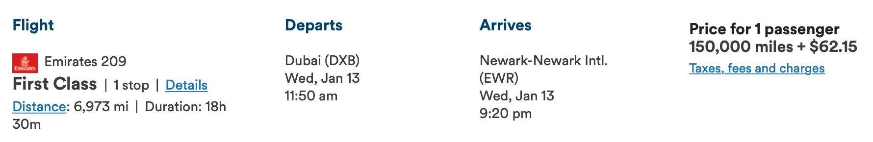 Alaska Airlines Emirates First Class Award