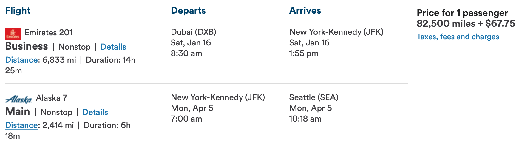 Alaska Airlines Emirates Flight with Alaska Airlines Stopover Flight