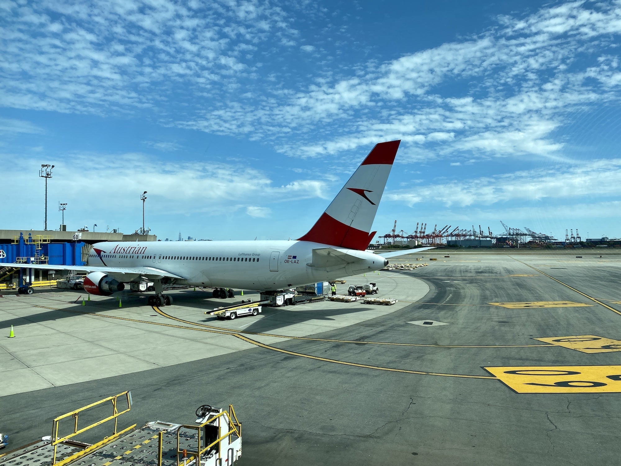 Austrian Airlines 767 at the gate at Newark airport