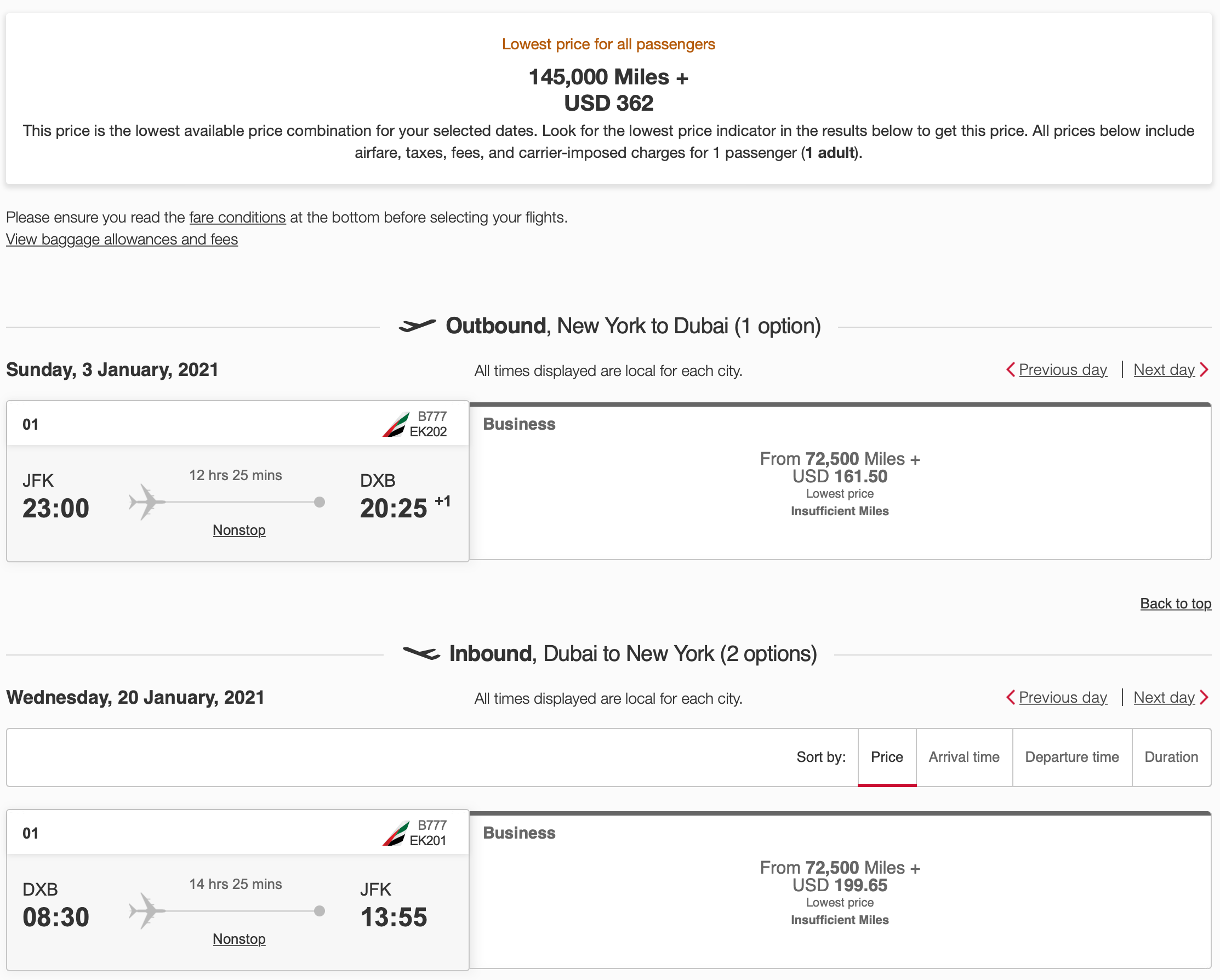 Booking Emirates Business Saver Flight