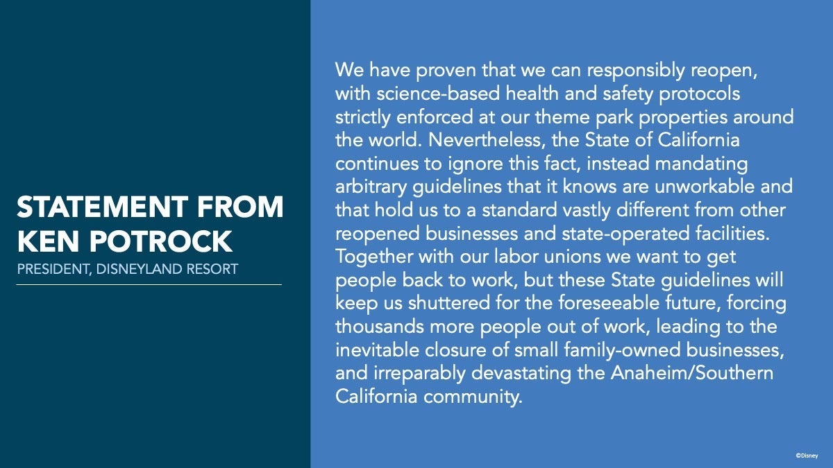 Disneyland Reopening Statement
