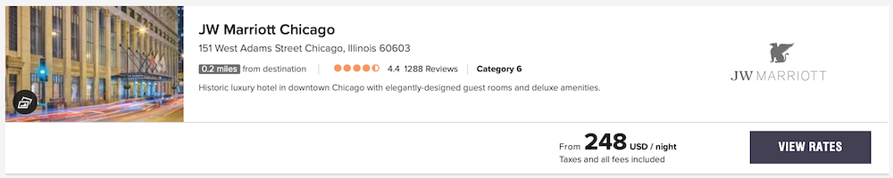 JW Marriott Chicago One Night Price
