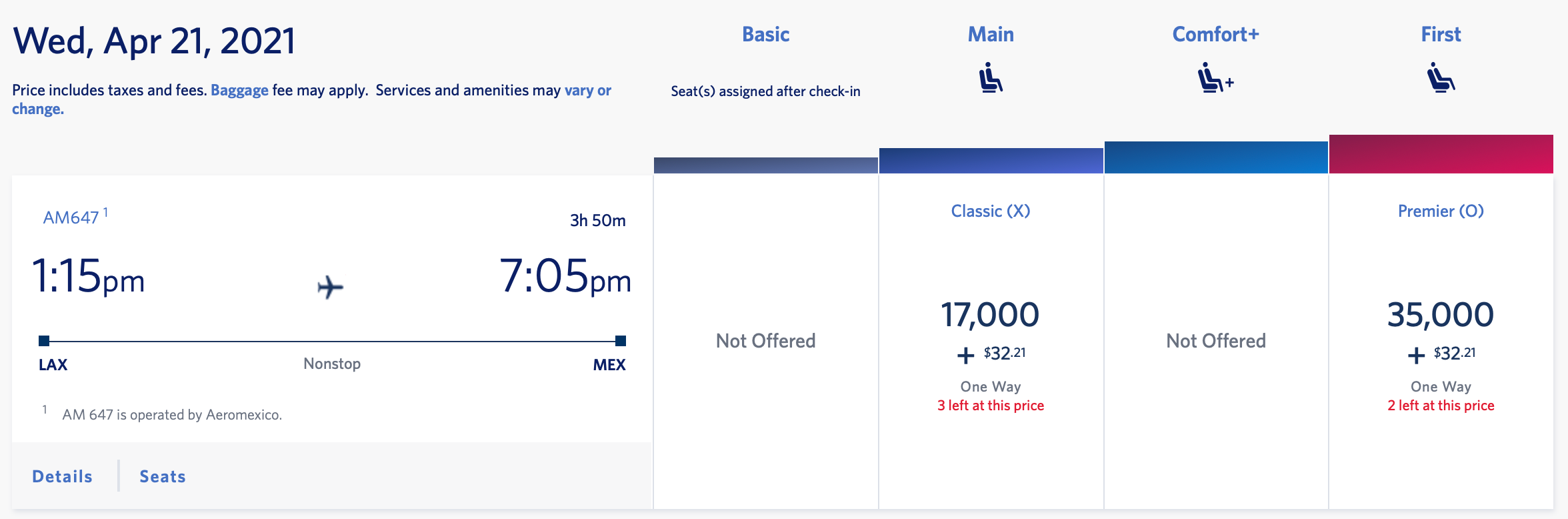 LAX to MEX Aeromexico with SkyMiles