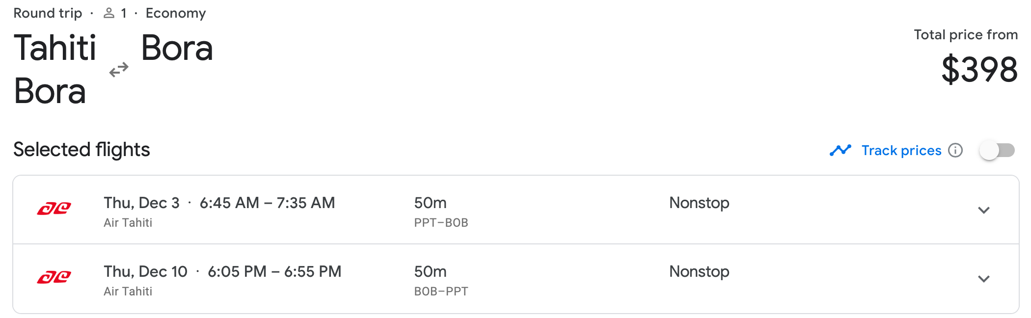 PPT to BOB Flight Price