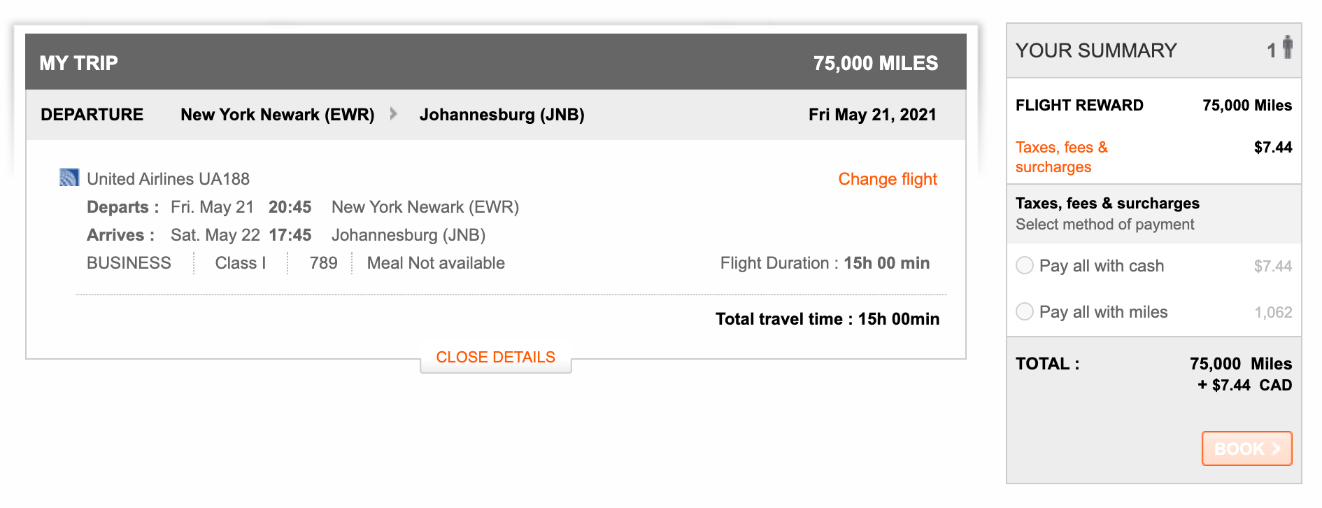 Screen shot courtesy of Aeroplan