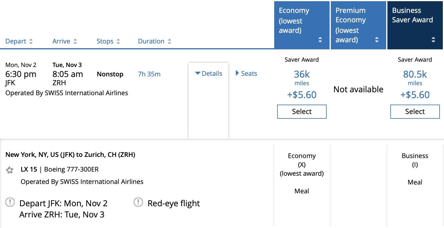 Swiss Last-Minute Award Pricing with United MileagePlus