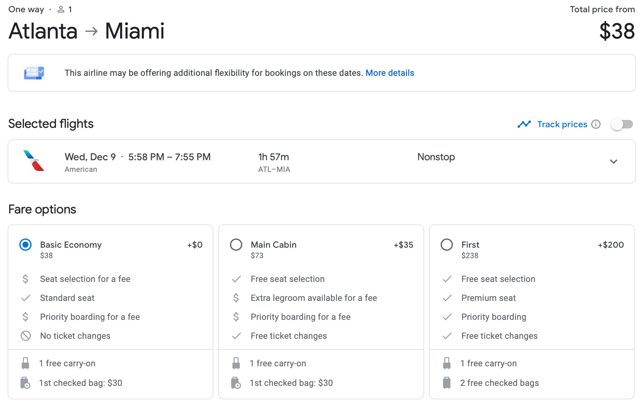 Atlanta to Miami American Flight Price