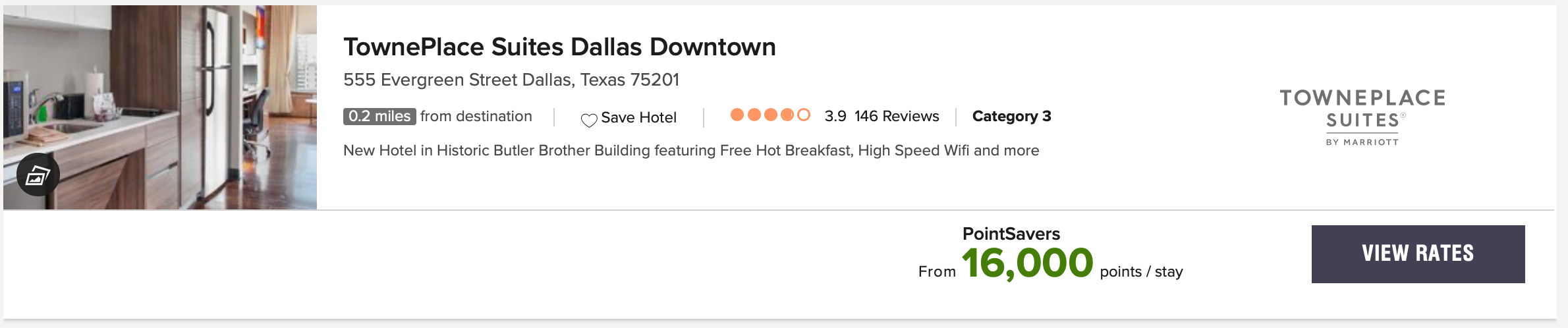 Example of Marriott PointsSaver Sale in Dallas