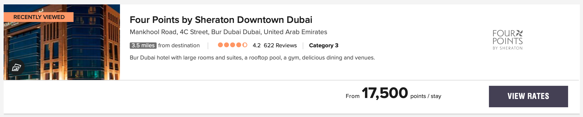 Four Points by Sheraton Downtown Dubai Points Price