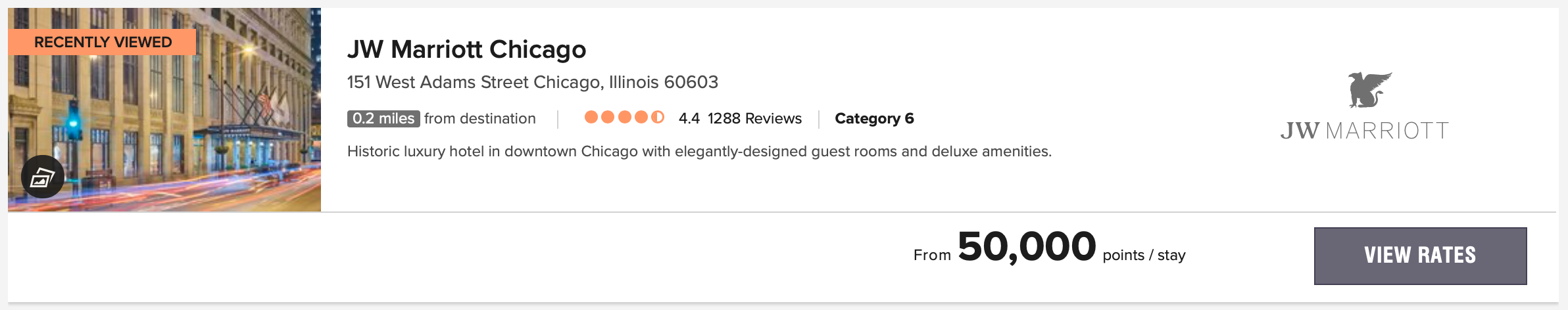 JW Marriott Chicago Points Quote