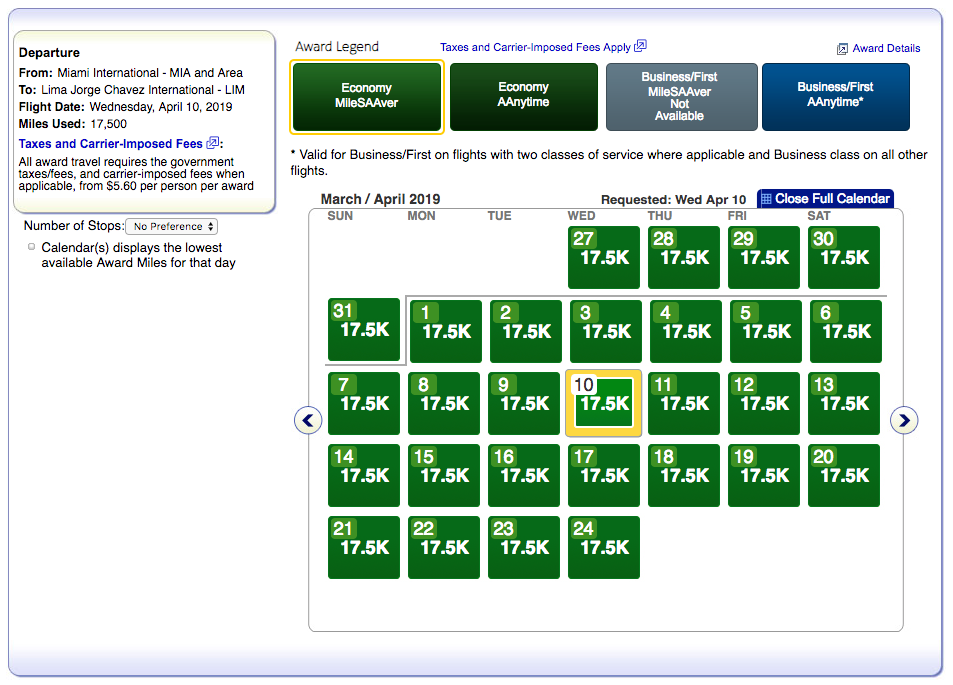 American Airlines award availability