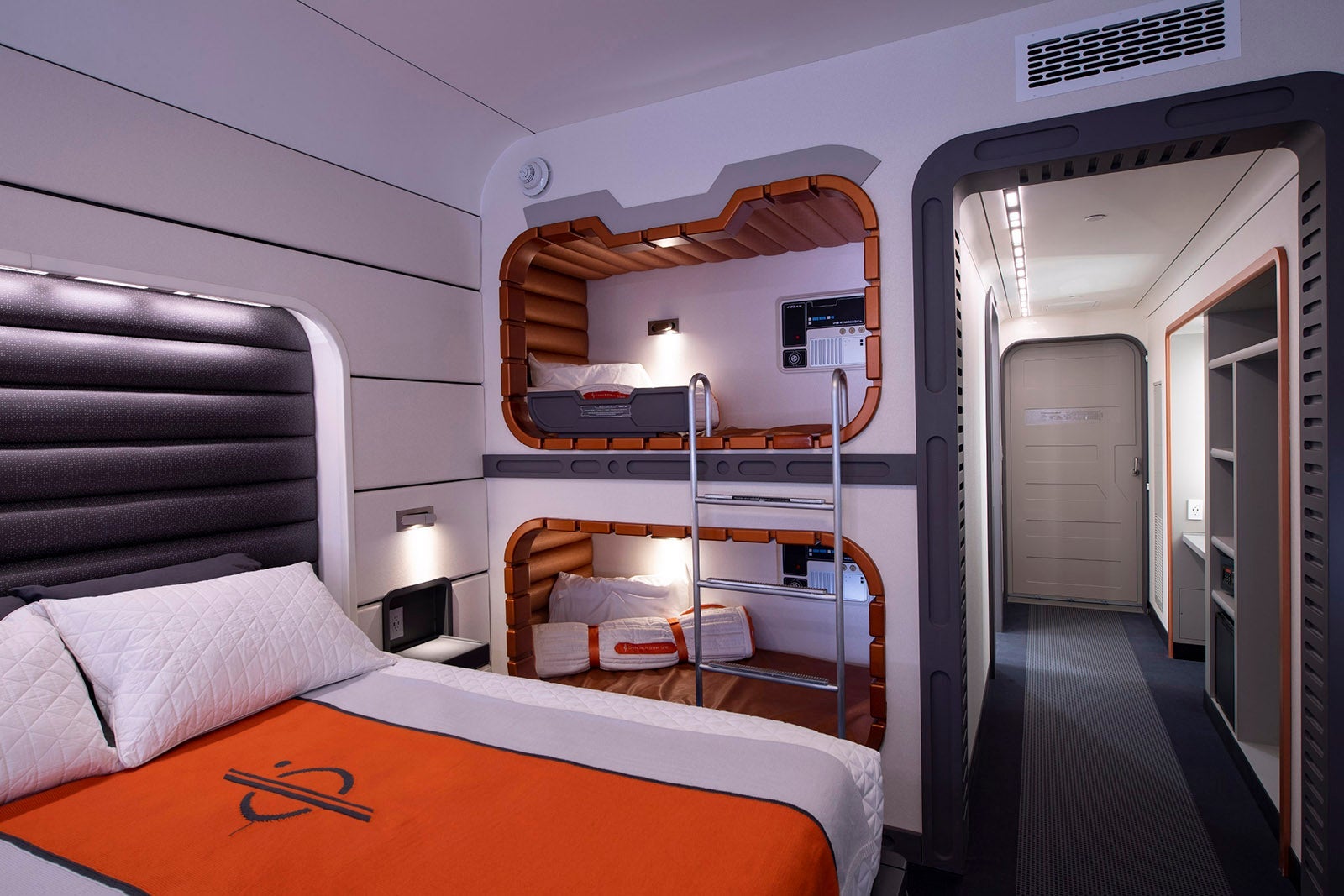 space-like hotel room with pod beds
