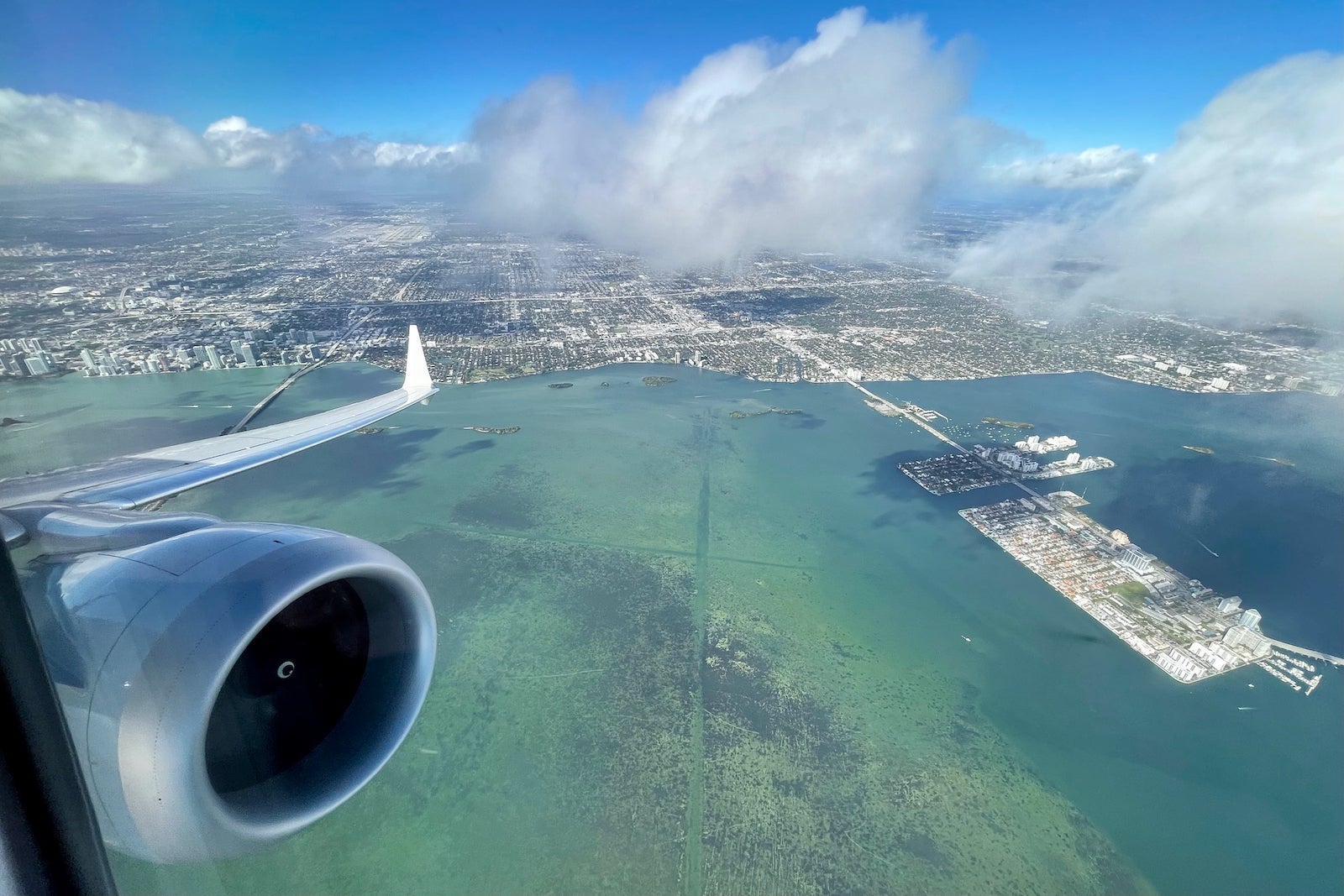 looking out a plane window over water