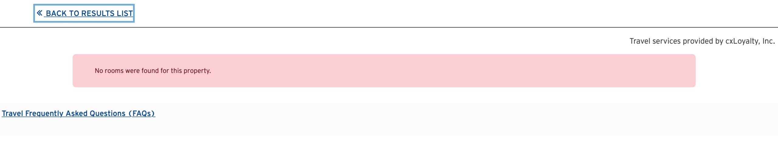 Citi ThankYou hotel search error message