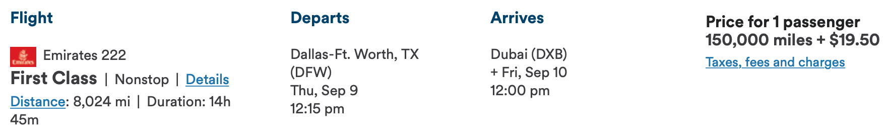 DFW to DXB Alaska Award Ticket