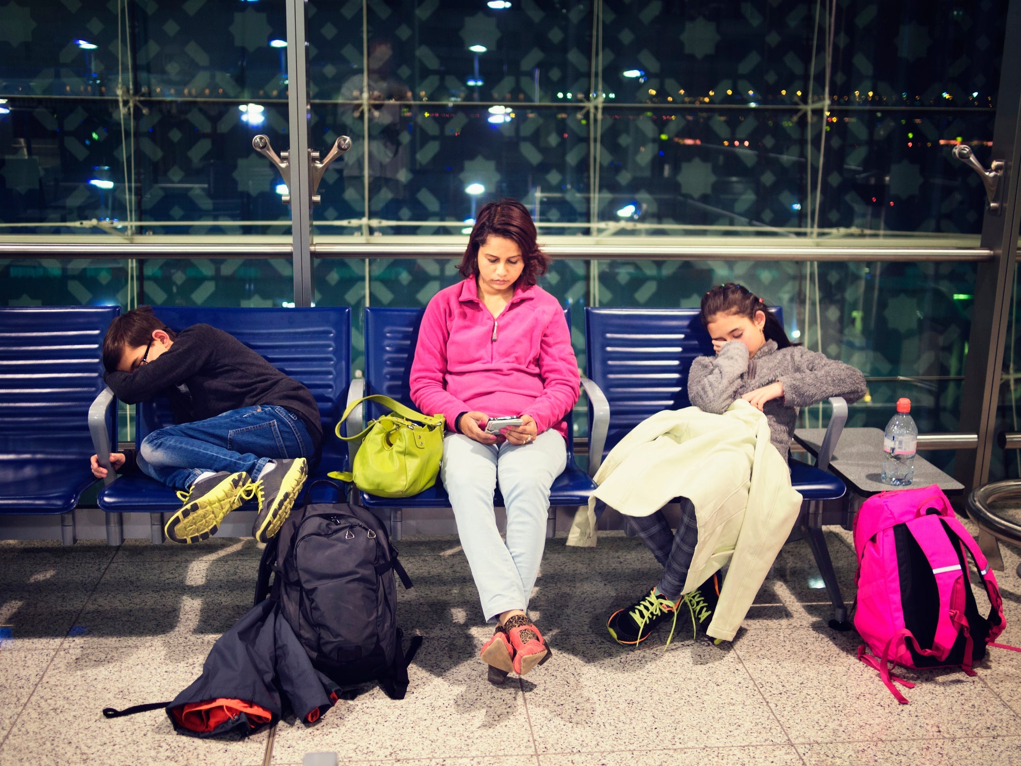 Airport delay waiting family