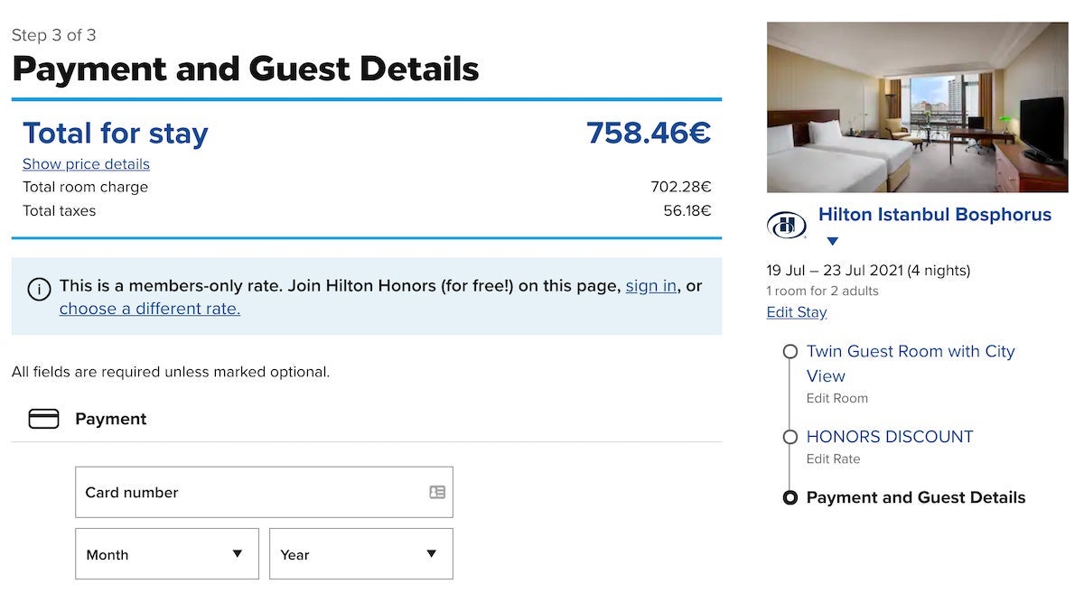 Hilton Istanbul Bosphorus Honors rate in July