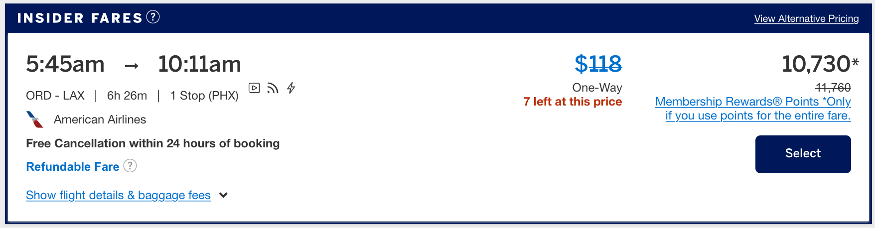 Insider Fares on Amex Travel