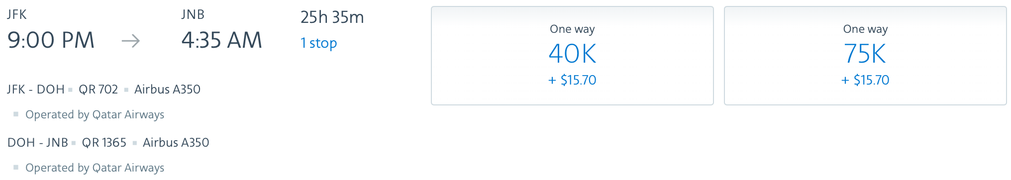 JFK to JNB AAdvantage Pricing