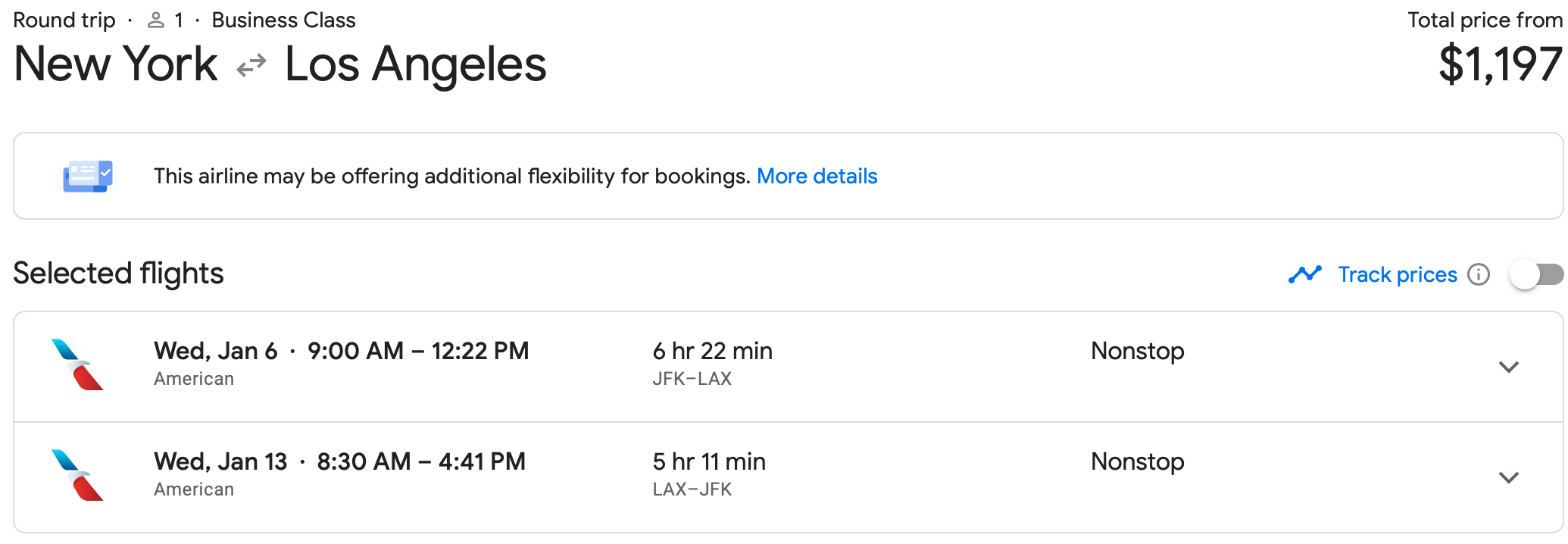 JFK to LAX Google Flights Price