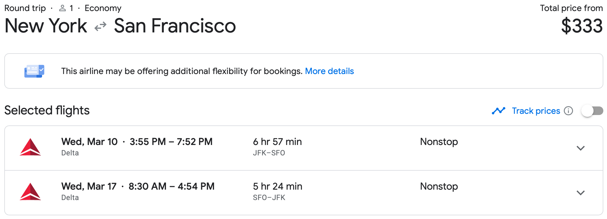 JFK to SFO Google Flights Pricing