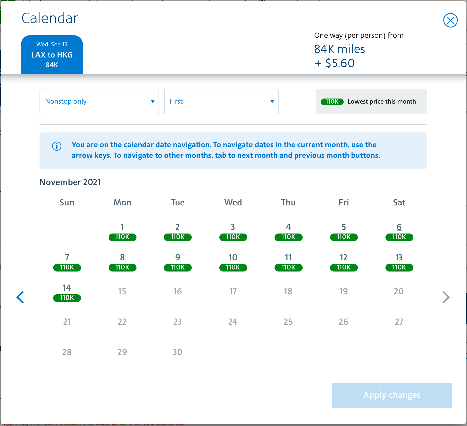 LAX to HKG Award Space on Cathay Pacific