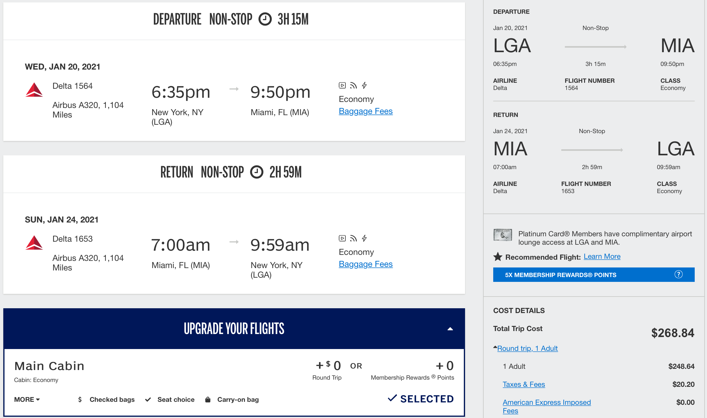 LGA to MIA Amex Travel Price