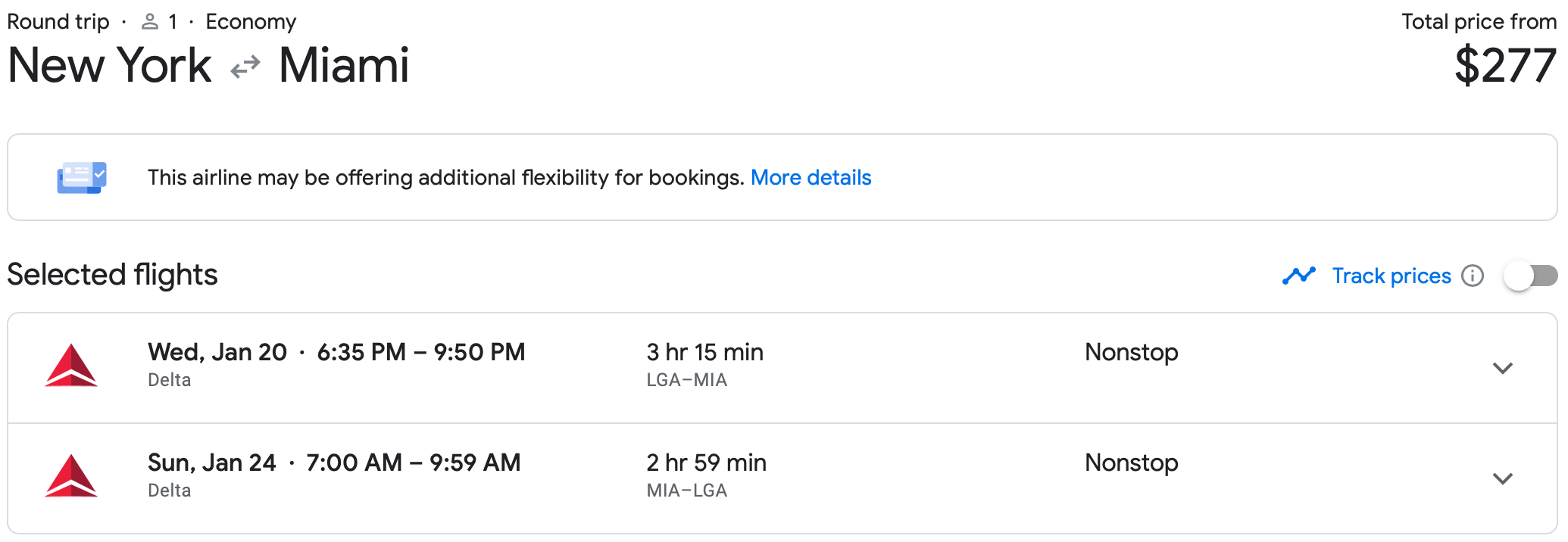 LGA to MIA Google Flights Price