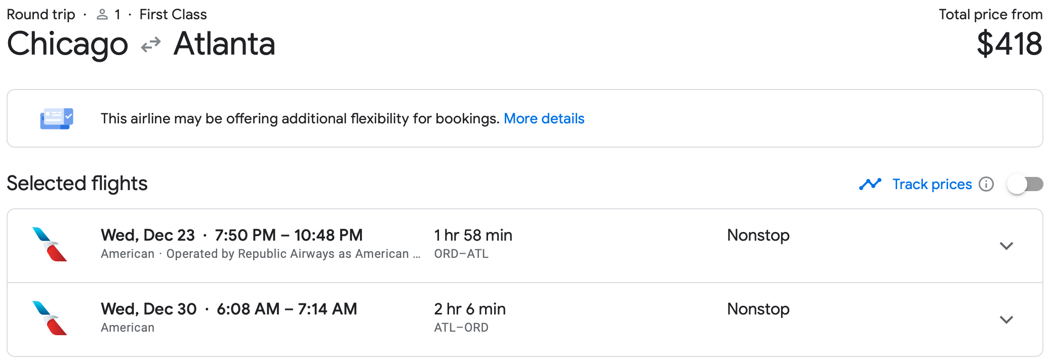 ORD to ATL Google Flights Price