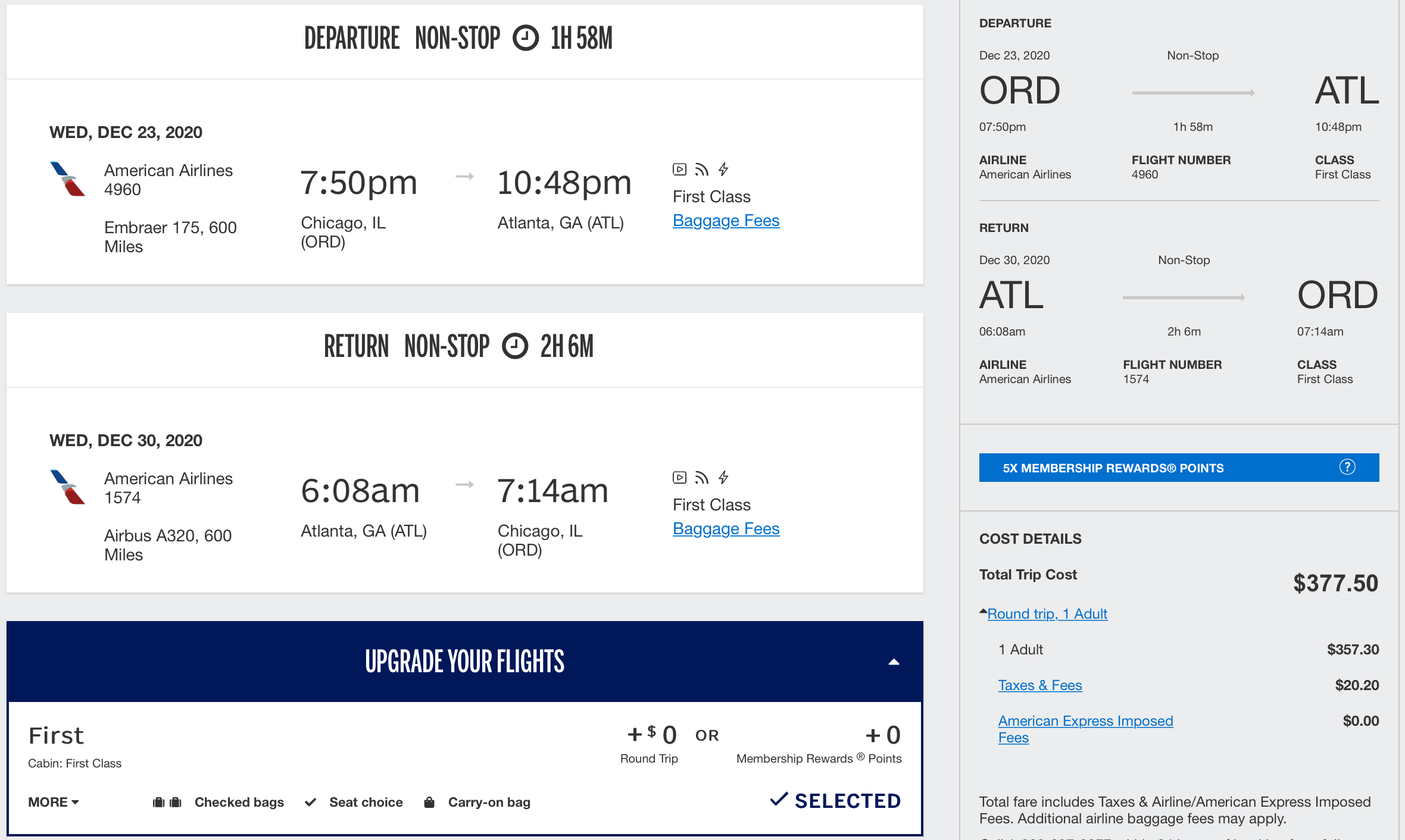ORD to ATL Pricing Amex Travel