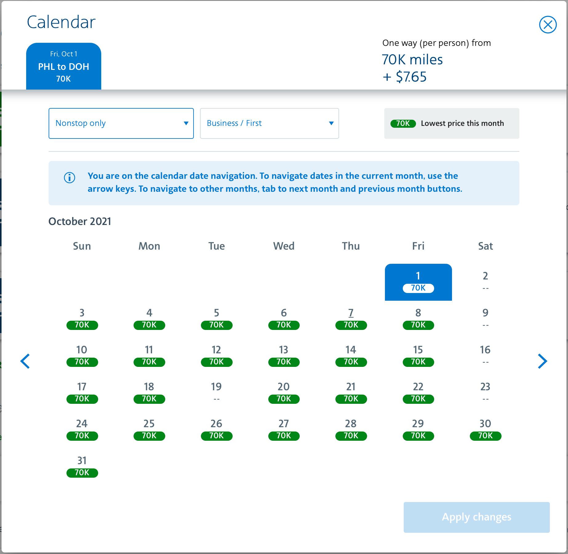 PHL to DOH Award Space on Qatar Airways