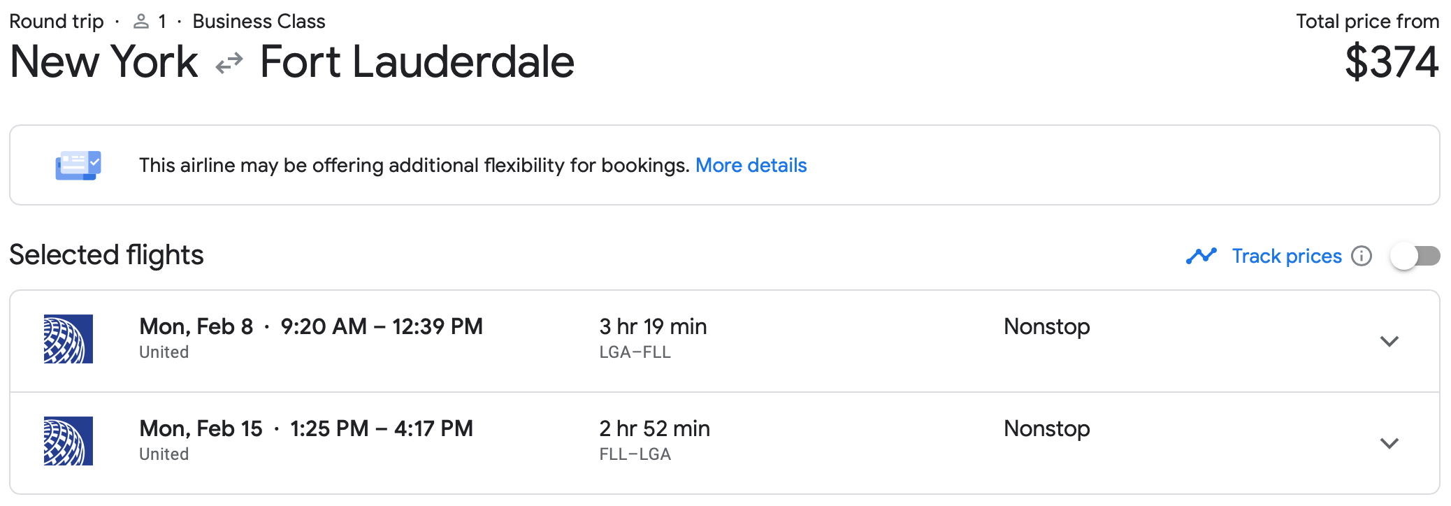 United LGA to FLL Pricing