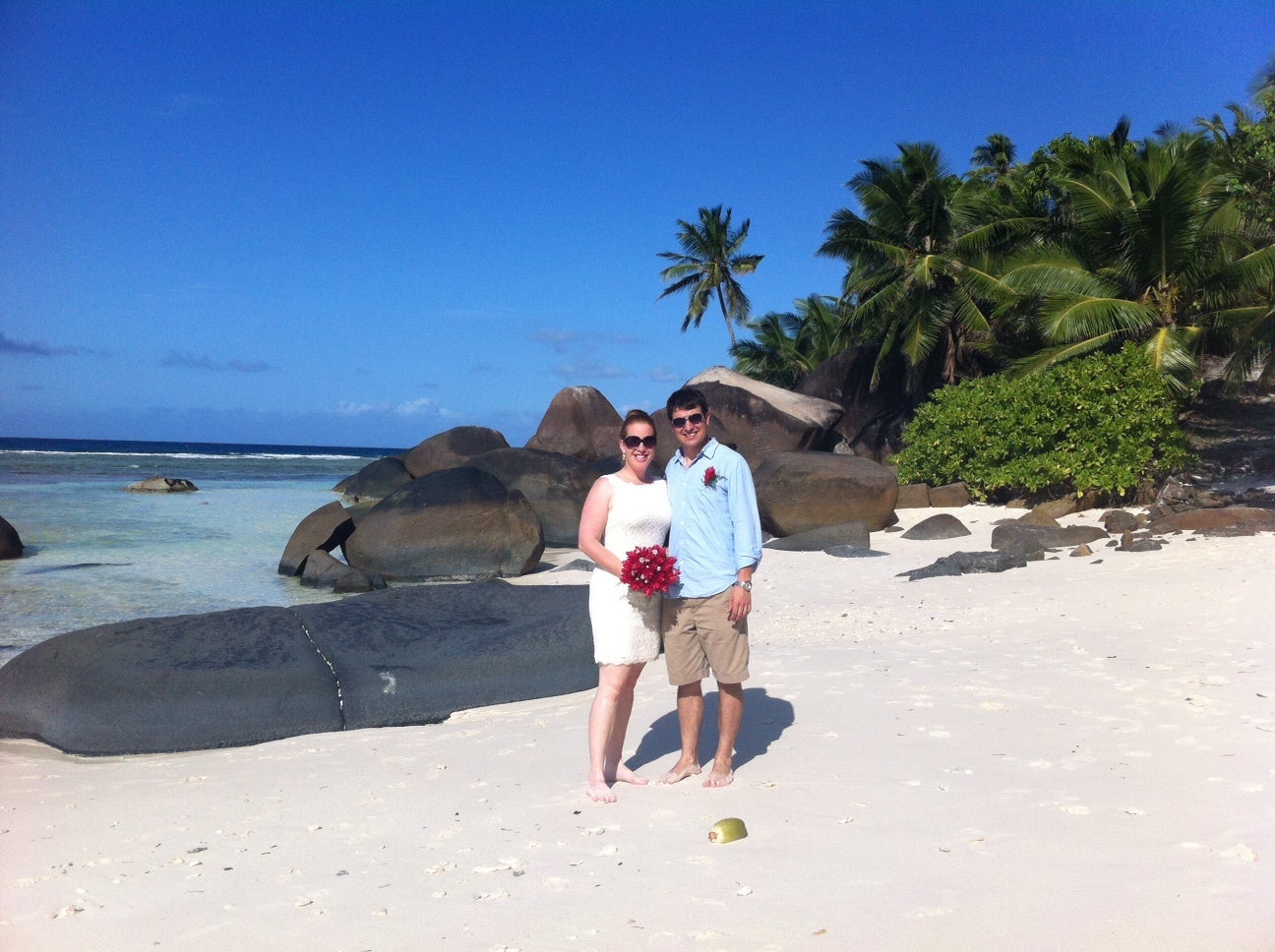 A picture of Nick Ewen's vow renewal in the Seychelles