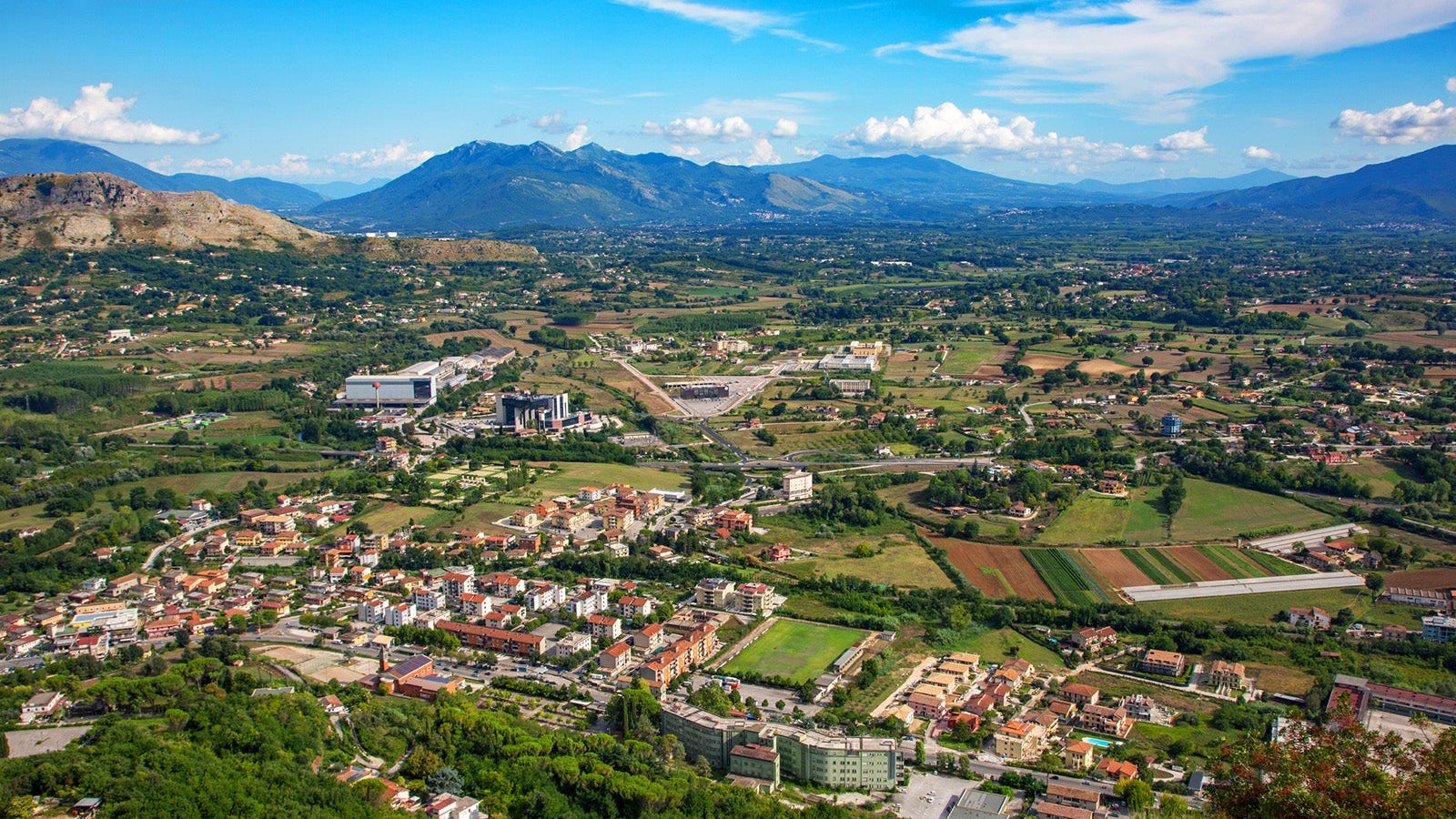 High Angle View Of Town Against Sky