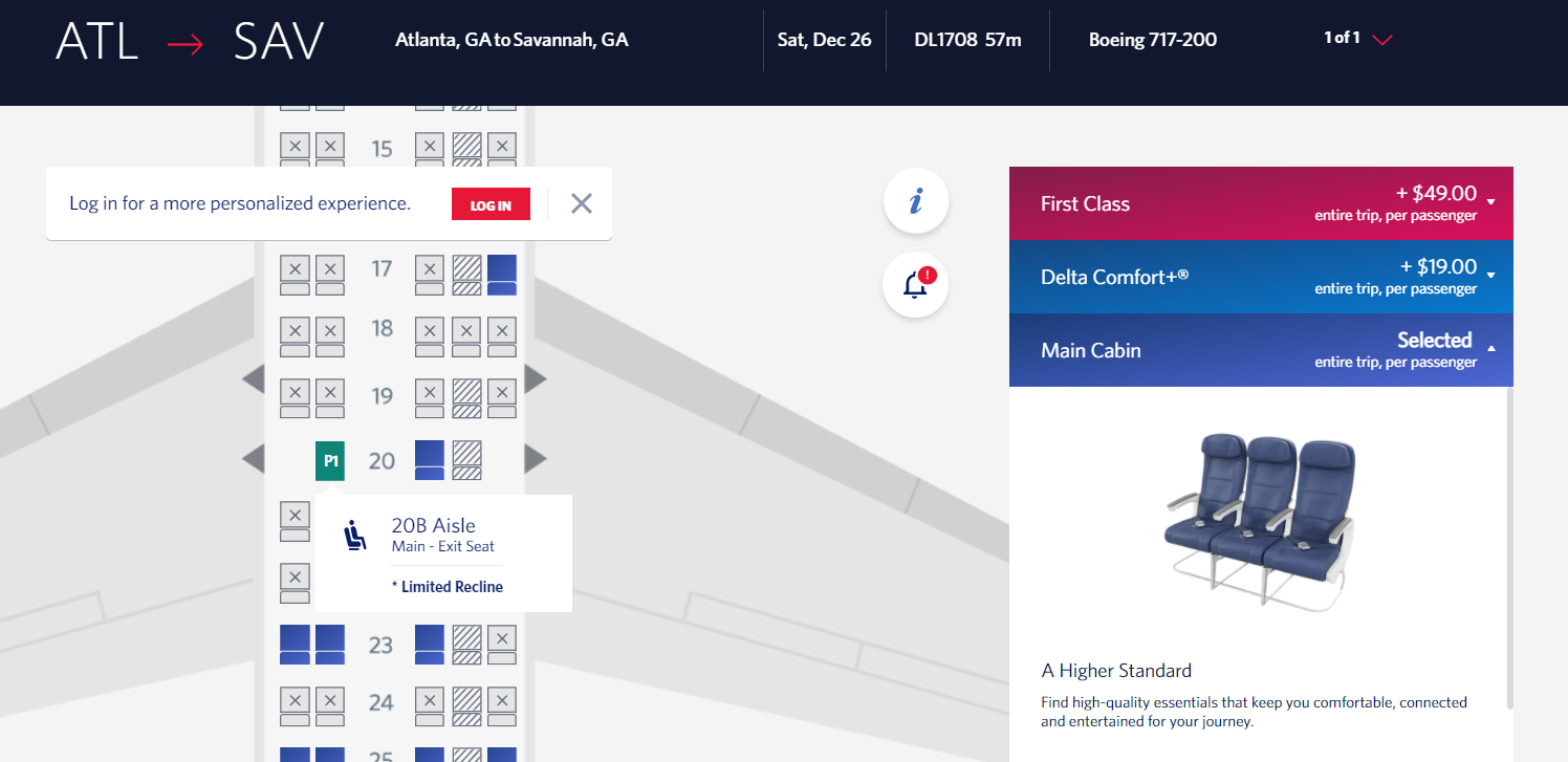 Exit row seats bookable for no fee on Delta