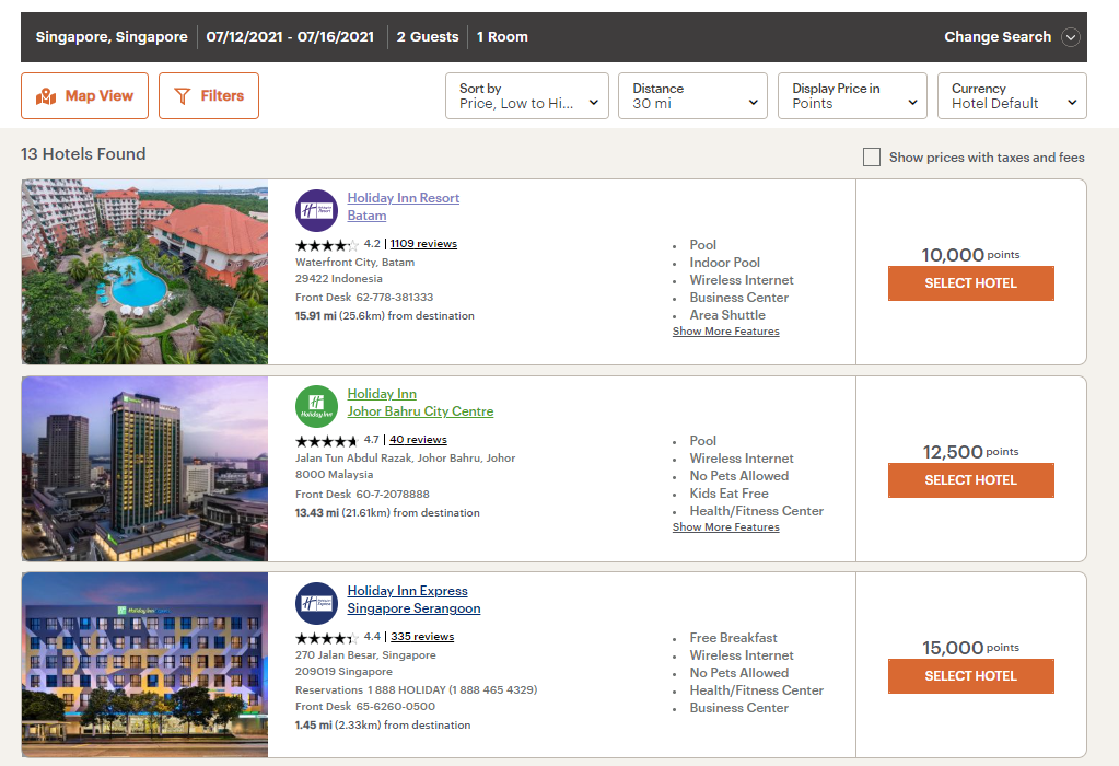 IHG award night search for Singapore