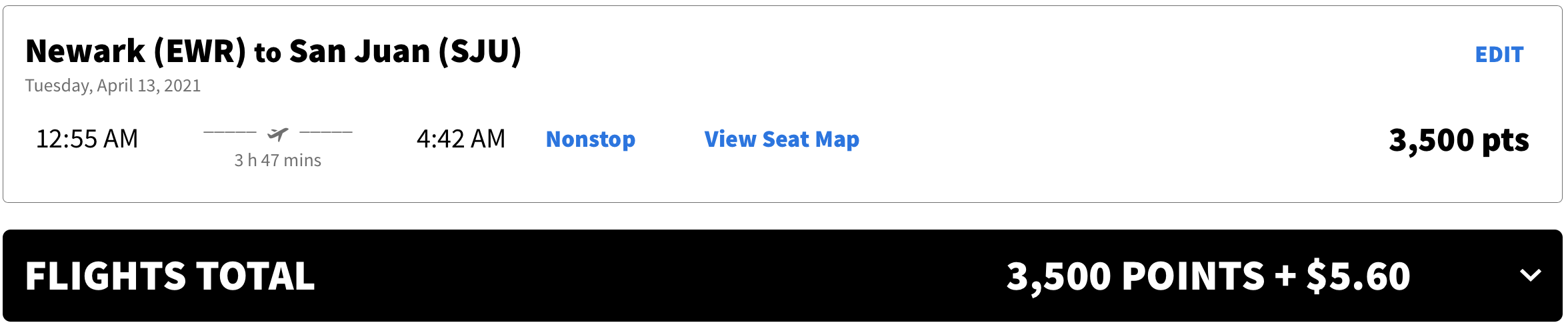 EWR to SJU Spirit Award Flight