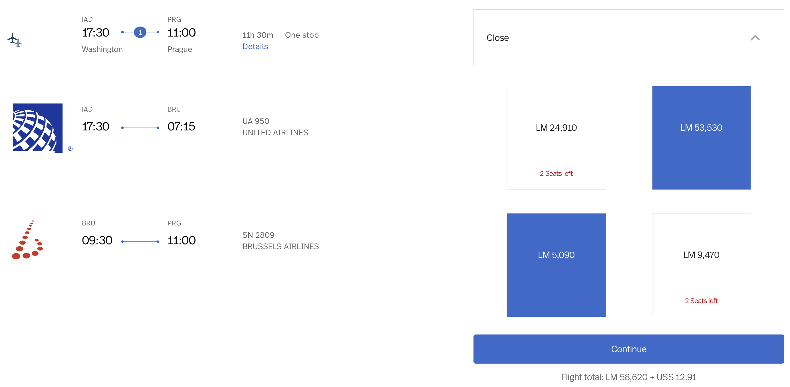 IAD to PRG via BRU LifeMiles Ticket