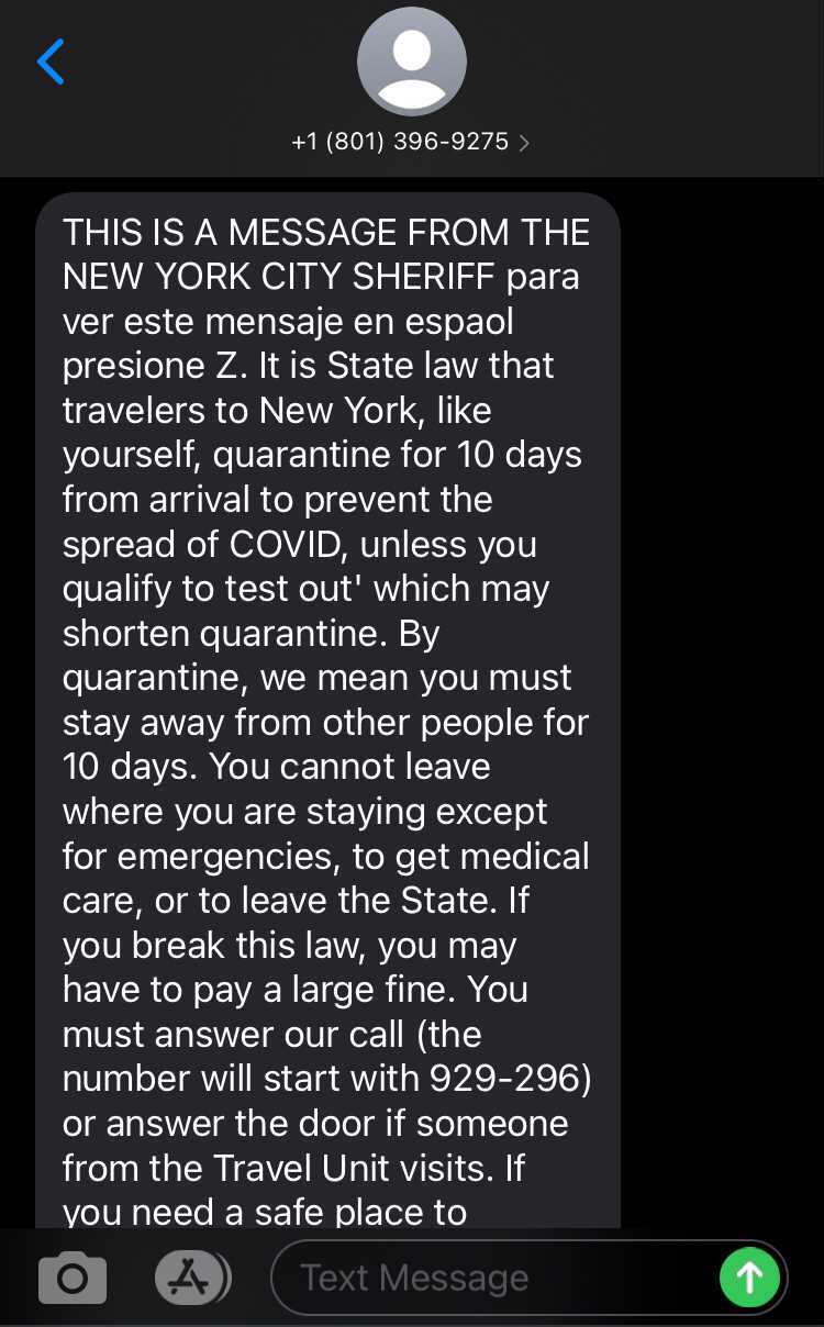 COVID-19 text from NYC Sheriff's Office