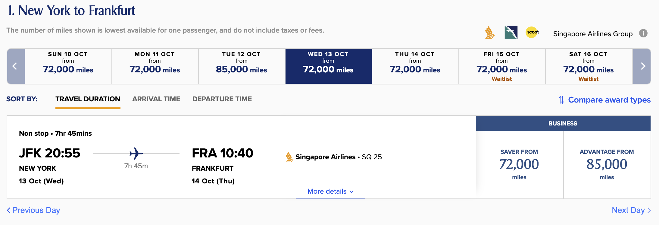 JFK to FRA SQ Search