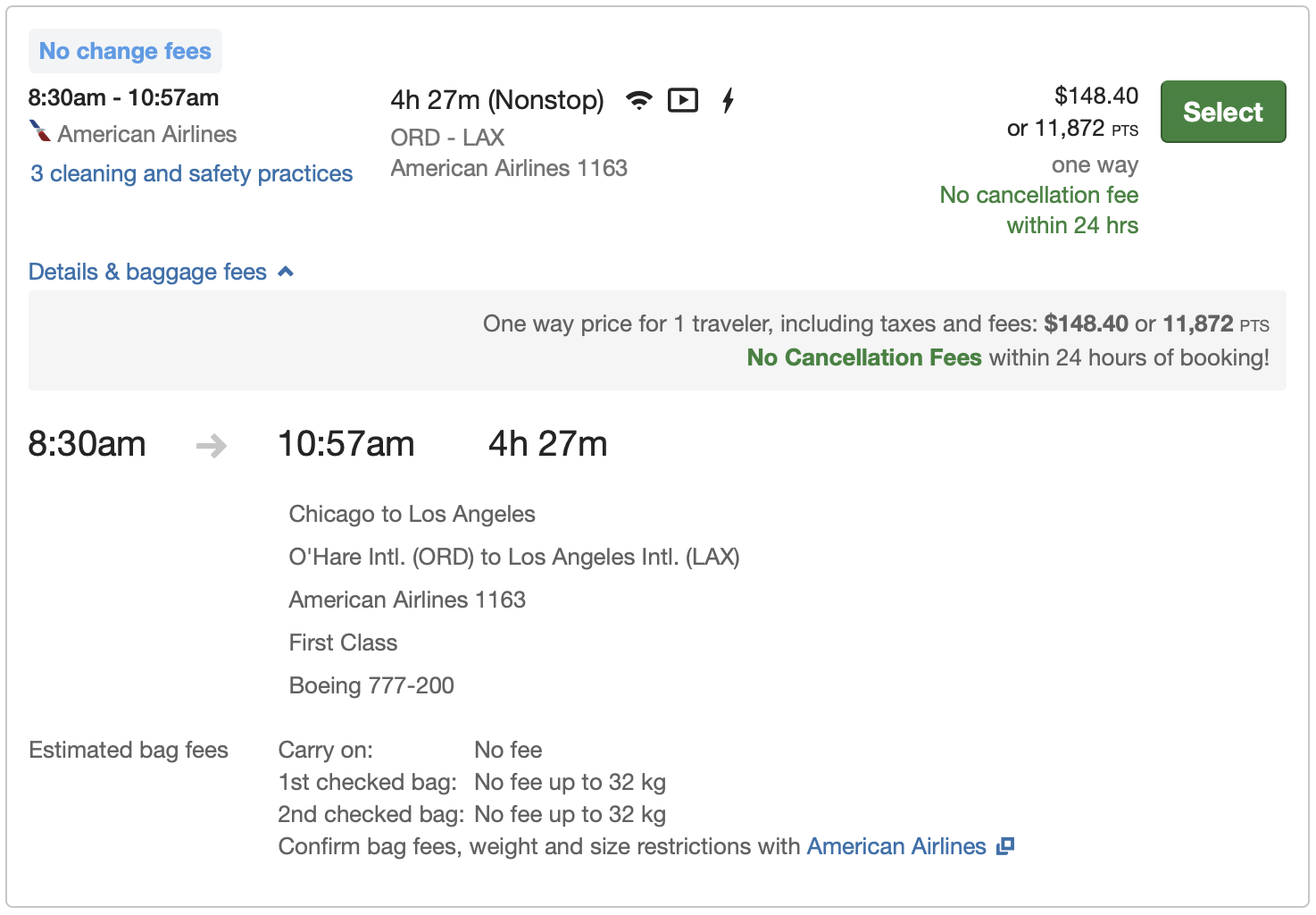 ORD to LAX Chase Ultimate Rewards Travel Portal