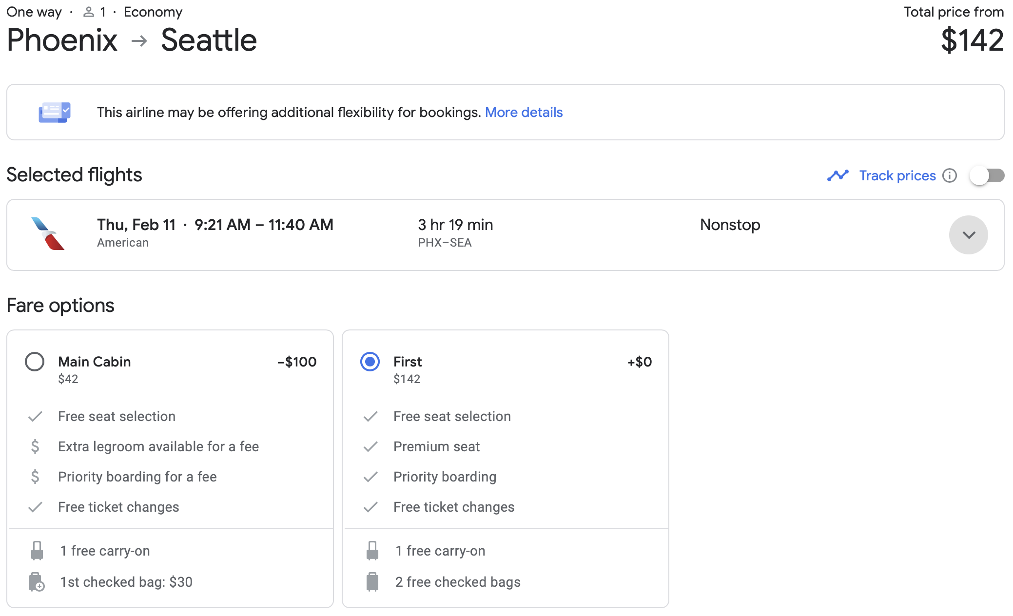 PHX to Seattle American Daily Deal