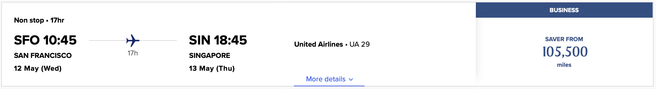 SFO to SIN Singapore Airlines Award
