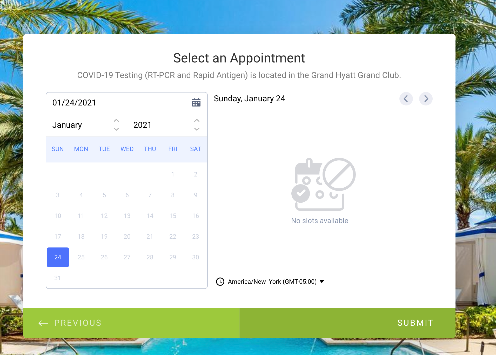 Baha Mar testing appointment calendar