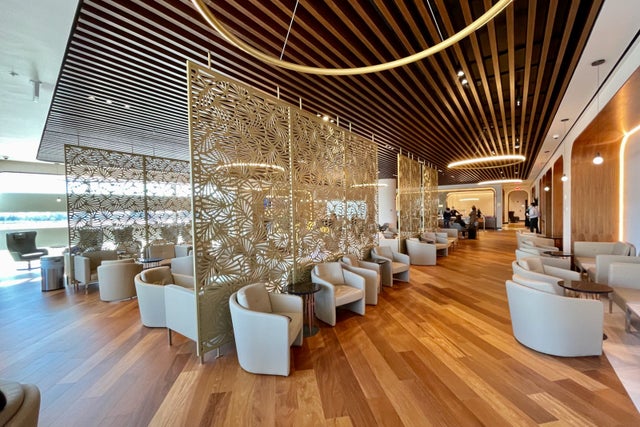the seating area at an airport lounge