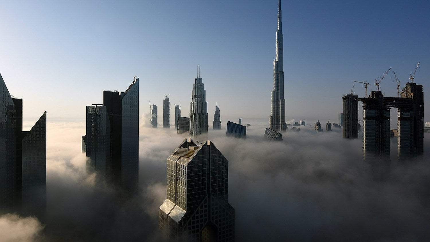 Dubai buildings in the fog