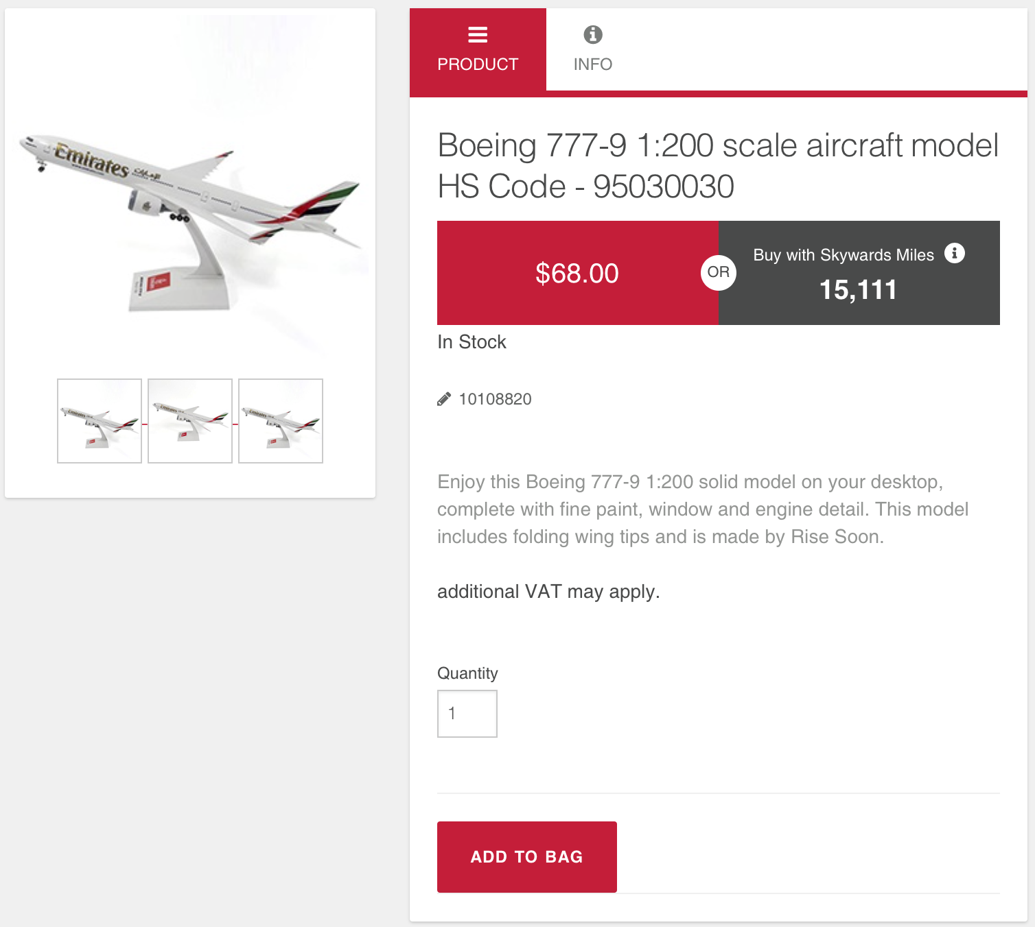 Emirates 777-9 Model on Emirates Store